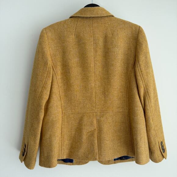 Talbots Shetland Wool Blazer 12P Mustard Yellow Herringbone Equestrian Jacket - Picture 5 of 16
